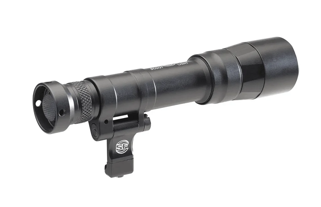 SureFire M640DFT Turbo Scout Light Pro weapon light with mount, black, three-quarter view